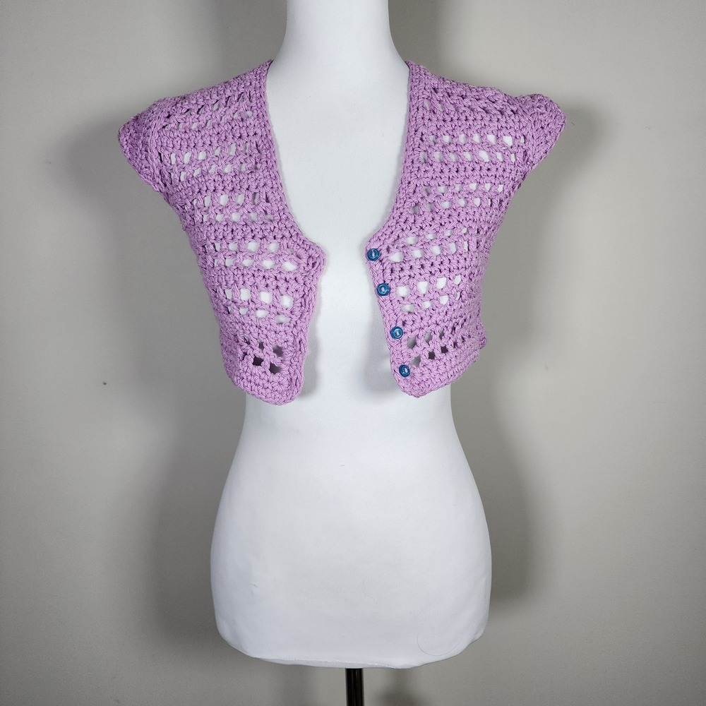 Crochet Shrug Cardigan Girls 10-12 Yrs 30" Chest Lilac Handmade Cottagecore Cute